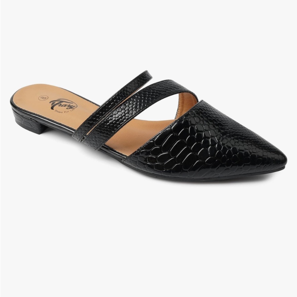 Trary Women’s Pointy Toe Slides, New Black, 9